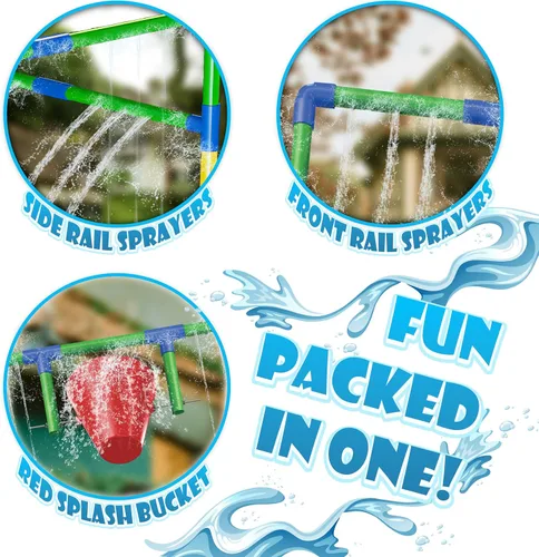 Vista 3 de Túnel de aspersión para parque acuático para niños con cubo para volcar Parque acuático al aire libre para diversión de verano