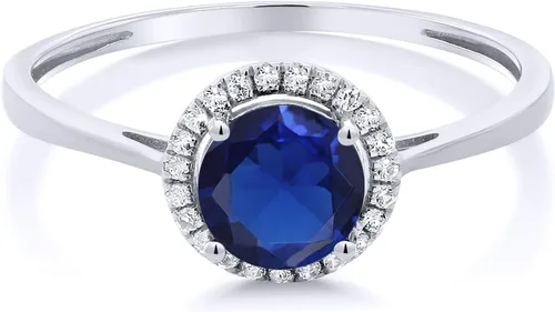 Vista 31 de Gem Stone King Anillo de compromiso de boda de oro blanco de 10 quilates con piedra natal y halo de diamantes Redondo de 0.236 in Anillo de oro