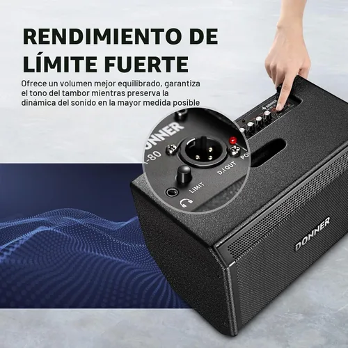 Vista 2 de Donner Amplificador de Batería Electrónica AMP, Amplificador de Batería Electrónica Inalámbrico Profesional de 80 Vatios DDA-80