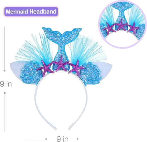 Vista 5 de Mermaid Outfit Set Shirt, Rainbow Tutu Dress, Satin Sash, Headband Birthday Gifts for Girls Costume
