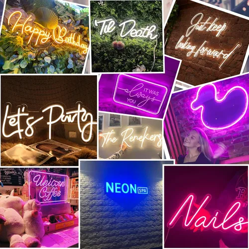Vista 2 de Letreros de neón personalizados con luces LED regulables para cumpleaños familiar, bar, boda, fiesta, luz nocturna, logotipo de empresa o negocios