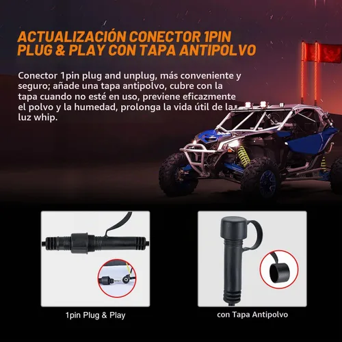 Vista 6 de Nilight 2 piezas luces LED RGB látigo de 3 pies con base de resorte, control remoto por aplicación con patrones de persecución DIY, señal de giro