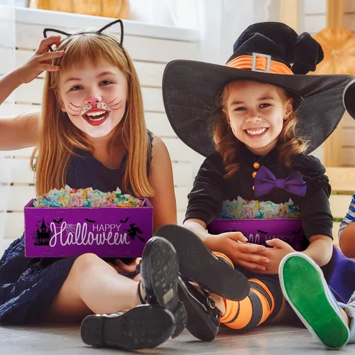 Vista 5 de Sintuff Cuenco de madera para dulces de Halloween, soporte grande y divertido para platos de dulces, vajilla de truco o trato para fiestas