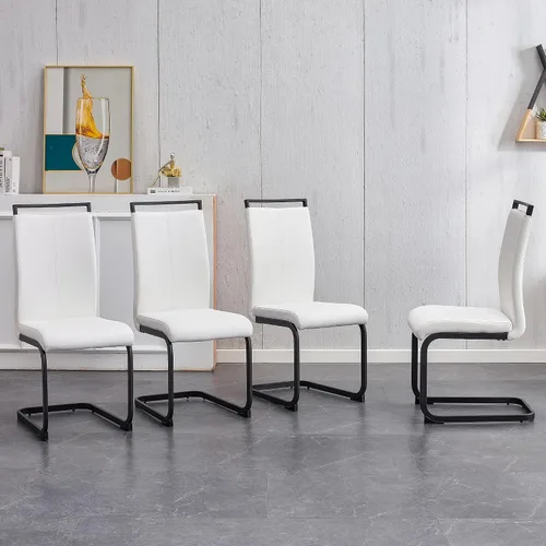 Vista 17 de Juego de 2 sillas de comedor, sillas de cocina, sillas sin brazos, sillas laterales de cuero y patas de metal con respaldo alto