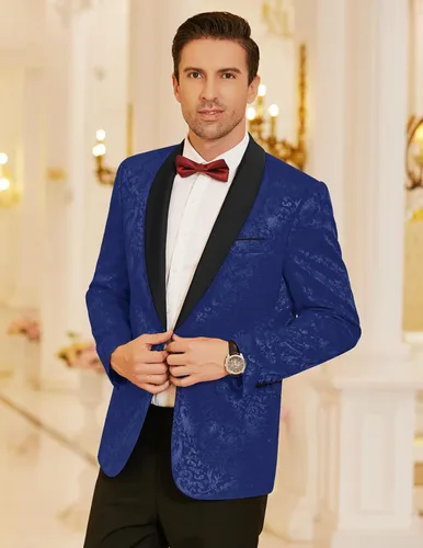 Vista 2 de COOFANDY Chaqueta de esmoquin floral para hombre, chal de cachemira, solapa elegante, chaqueta para boda, cena, fiesta, baile de graduación