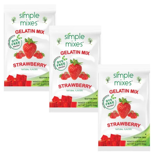 Vista 18 de Simple Mixes Postre de gelatina natural, frambuesa, fresa y cereza, aperitivo saludable, sin colorantes, sin gluten ni grasa, Kosher, paquete de 3