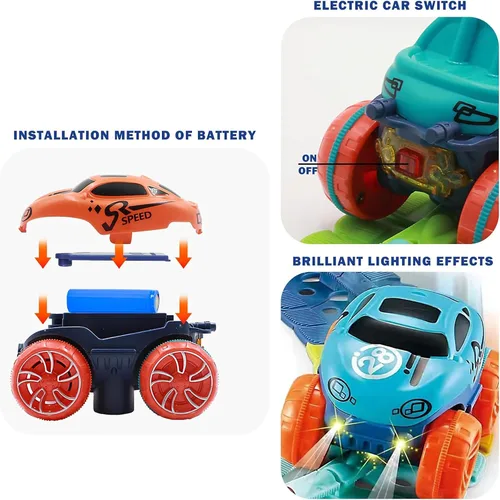 Vista 5 de Juguete de Pista de Carreras para Niños con Coche con Luz LED, Pista de Carreras Eléctrica Flexible Intercambiable con Batería para Niños y Niñas