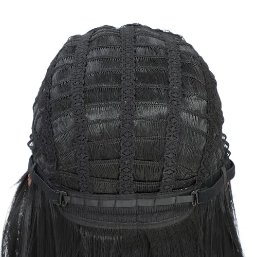 Vista 7 de SWACC Peluca larga y rizada ondulada con flequillo peluca de pelo sintético para mujeres con gorra de peluca (negro)