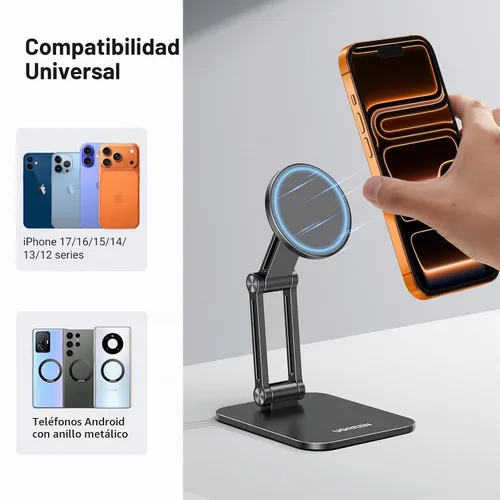 Vista 6 de UGREEN Soporte Magnético para Teléfono Compatible con Soporte MagSafe para Escritorio Diseño Ergonómico Ajustable, Soporte de Teléfono Celular