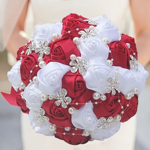 Vista 10 de S_SSOY Ramos de boda románticos personalizables con flores de seda para novia, ramo de broche de dama de honor para novia, con cinta de cristal