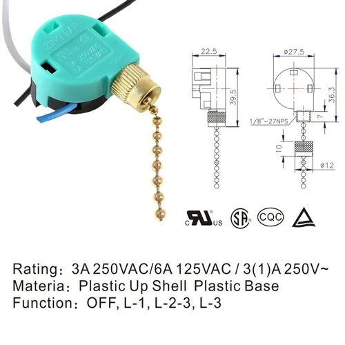 Vista 2 de TWDRTDD Zing Ear ZE-268S6 - Interruptor de cadena de tracción de 3 velocidades, 4 cables, pieza de repuesto con 4 cables preinstalados