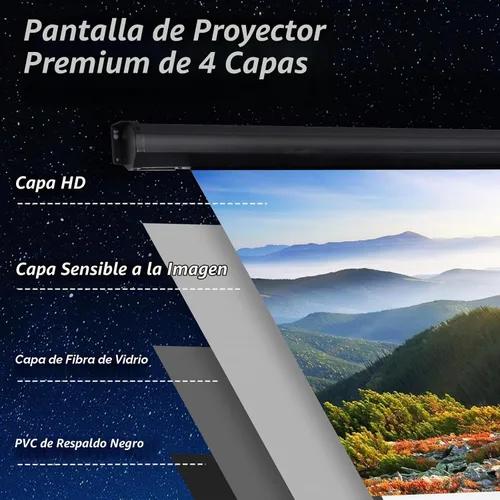 Vista 6 de Pantalla de proyector motorizada desplegable de 100 pulgadas 16:9 HD, pantalla de proyector automática con control remoto, pantalla de proyección