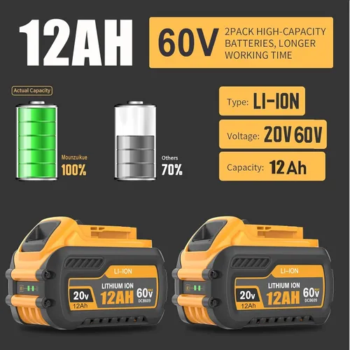 Vista 3 de Reemplazo de 12000 mAh para batería flexvolt 20v/60v Max compatible con baterías de 20/60 voltios 12.0Ah DCB609 DCB606 DCB612 DCB200 DCB201 DCB203