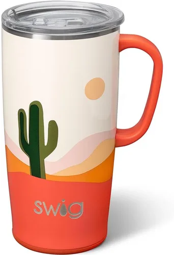 Vista 18 de Swig Life Taza de Viaje de 18 oz, Vaso Aislante con Asa y Tapa, Taza de Café de Viaje, Compatible con Portavasos, Acero Inoxidable, Vaso de 18 oz