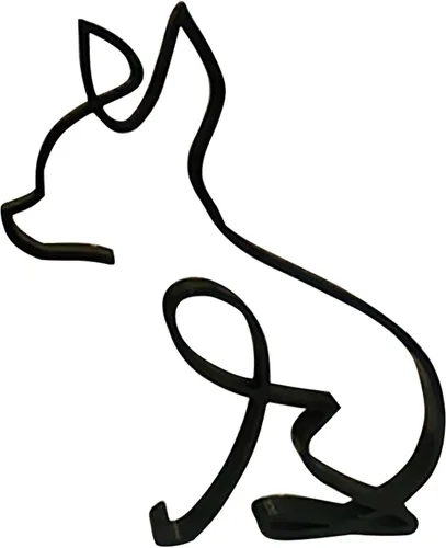 Vista 20 de JOYO Escultura de pared con movimiento gráfico de perro de línea metálica, decoración moderna de marco geométrico abstracto de animal, decoración