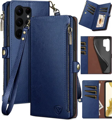 Vista 12 de XcaseBar Funda tipo cartera para Samsung Galaxy S23 Ultra con cremallera【Bloqueo RFID】 Soporte para tarjeta de crédito, libro de folio con tapa