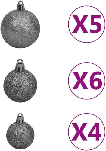 Vista 6 de Árbol de Navidad artificial invertido con luces LED y juego de bolas de 59.1 pulgadas para decoración de fiestas de Navidad en interiores
