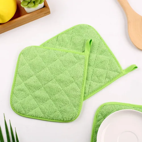 Vista 9 de juego de 5 portavasos de cocina de 100% algodón, resistente al calor, para uso diario, para cocinar y hornear, color verde manzana