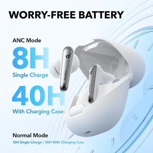 Vista 5 de soundcore Liberty series ANC Earbuds, Dolby Audio, Liberty 4 NC, Transparente Color blanco Blanco transparente