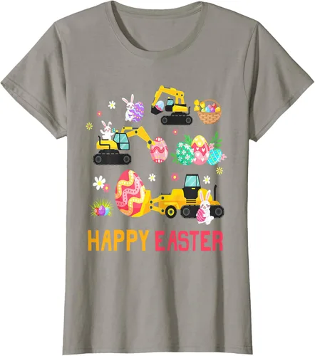 Vista 24 de Kids Happy Easter Construction Crane Truck Boys Toddler T-Shirt Negro