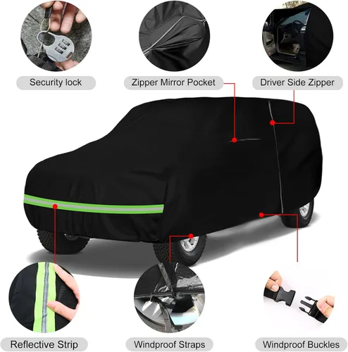 Vista 2 de Funda impermeable de 6 capas para automóvil de repuesto para Jeep Grand Cherokee 1993-2010 All Weather Car Cover with Cotton Liner, Zipper Door
