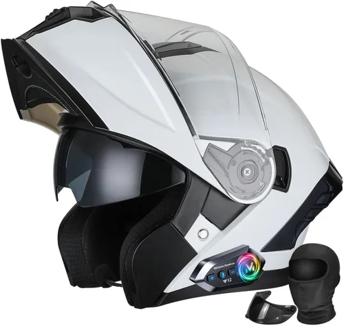 Vista 10 de Casco modular de motocicleta Bluetooth aprobado por DOT, abatible de cara completa con doble visera antivaho integrada, forro extraíble lavable