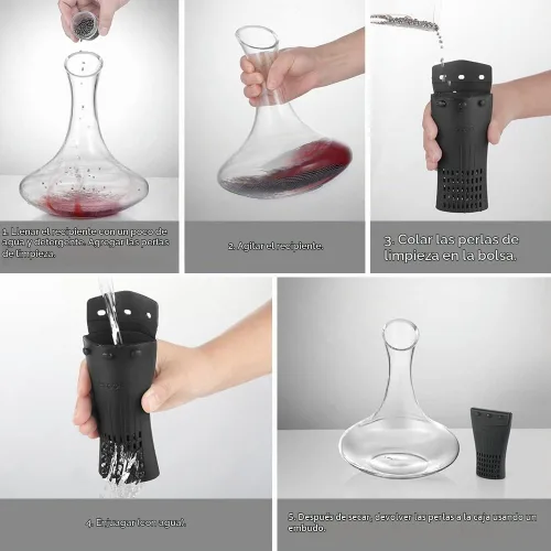 Vista 3 de ecooe 1200 cuentas de limpieza de decantador con bolsa de silicona negra, bolas de limpieza de acero inoxidable reutilizables, bolas de limpieza