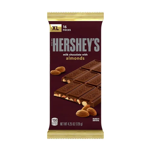 Vista 4 de HERSHEY'S Chocolate con leche con almendras XL, barras de caramelo, 4.25 onzas (12 unidades, 16 piezas)