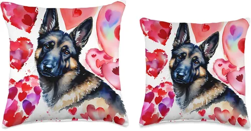 Vista 3 de Romantic Love Partnership Date Couple Relationship Almohada romántica de pastor alemán para el día de San Valentín, corazón, 16 x 16 pulgadas