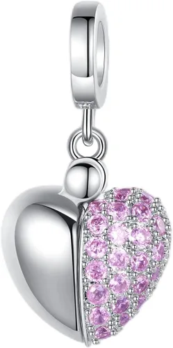 Vista 2 de BEEUVIP Globo de aire caliente y dije de piedra natal de corazón de amor, cuentas de plata de ley 925 para pulseras y collares con circonita cúbica