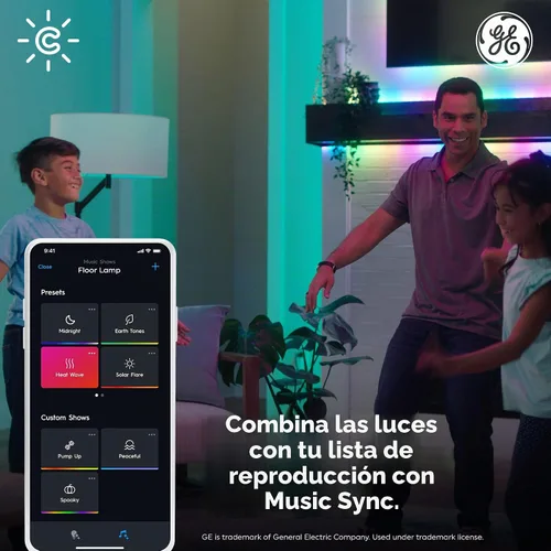 Vista 11 de Bombillas inteligentes GE Cync con efectos dinámicos LED A19, luces inteligentes Bluetooth y WiFi con cambio de color y sincronización de música