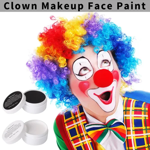 Vista 2 de MEICOLY SFX Joker - Juego de 6 piezas de maquillaje de Halloween, pintura facial blanca y negra, maquillaje clásico profesional a base de aceite