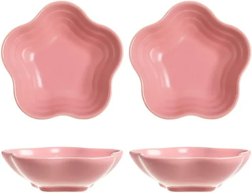 Vista 7 de Gaolinci Plato de cerámica con forma de flor de 3.5 pulgadas, mini condimento lateral, platos para servir aperitivos, juego de platillos pequeños
