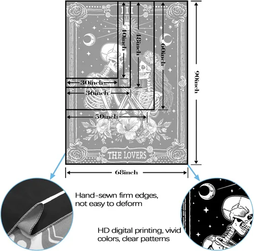 Vista 5 de Kanuyee Tapiz de Esqueleto de los Amantes Tapiz Gótico para Dormitorio Tapices de Cartas del Tarot Góticas para Colgar en la Pared Decoración El