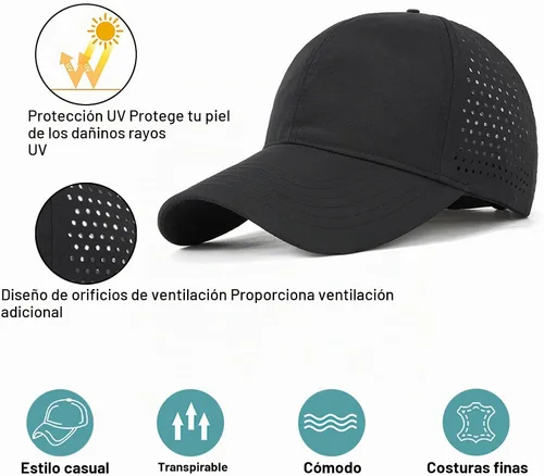 Vista 2 de Enwokran Gorra de béisbol deportiva de secado rápido para hombre, gorra atlética ajustada de malla ajustable, gorra lisa para correr, gorra de Negro