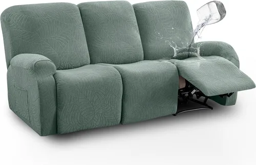 Vista 25 de vctops Funda repelente al agua para silla reclinable de 4 piezas con bolsillo lateral, diseño de hojas de jacquard, elástica, suave, protector