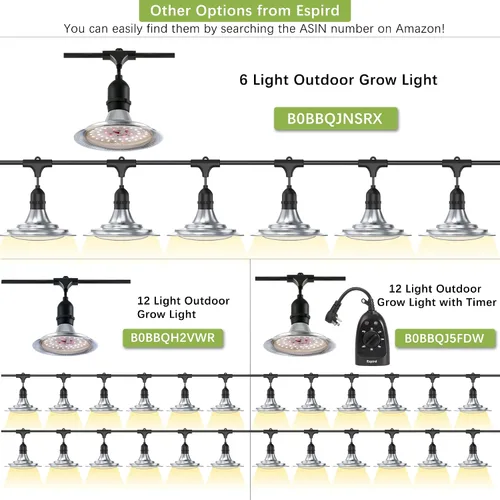 Vista 7 de Luz LED de cultivo para exteriores con temporizador, tira de luz de crecimiento de espectro completo de 6 bombillas, lámparas de plantas