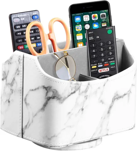 Vista 9 de PUSU - Soporte organizador de piel sintética giratorio en 360 grados para control remoto de TV, suministros de escritorio, suministros de oficina