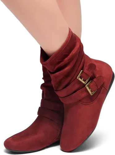 Vista 6 de Herstyle Lindell Botas de pantorrilla de tacón plano para mujer, con cremallera lateral, botines de tobillo