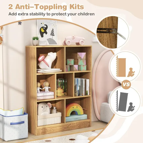Vista 5 de HONEY JOY Organizador de almacenamiento de juguetes para niños, gabinete de almacenamiento de madera de 7 secciones, baúl de juguetes de guardería