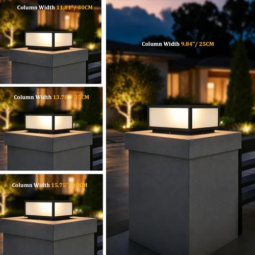 Vista 8 de Luces de columna al aire libre de 9,84 pulgadas, luz cuadrada negra del poste del pilar para el exterior 25 cm.