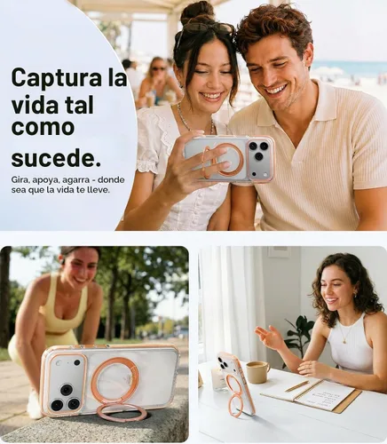 Vista 5 de TORRAS Funda con soporte magnético 360 para iPhone 17 Pro, ultra transparente, [compatible con MagSafe] [protección de grado militar 4X], funda