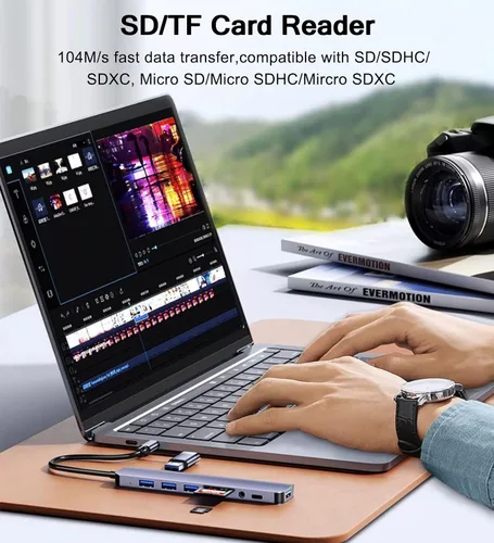 Vista 3 de Hub USB C Hub USB 3.0 con lector de tarjetas SD/TF, conector auxiliar de auriculares de 0.138 in, divisor USB 8 en 1 para MacBook Pro Air, XPS