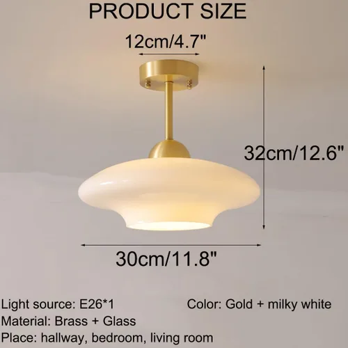 Vista 2 de Lámpara de techo de vidrio blanco moderna de montaje semiempotrado con pantalla de cúpula de globo de leche, luces de techo de mediados de siglo