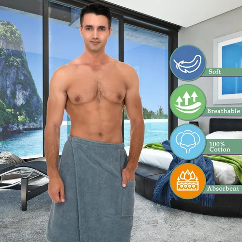 Vista 6 de TowelSelections Envoltura de ducha ajustable de algodón para hombre, para spa, baño, gimnasio