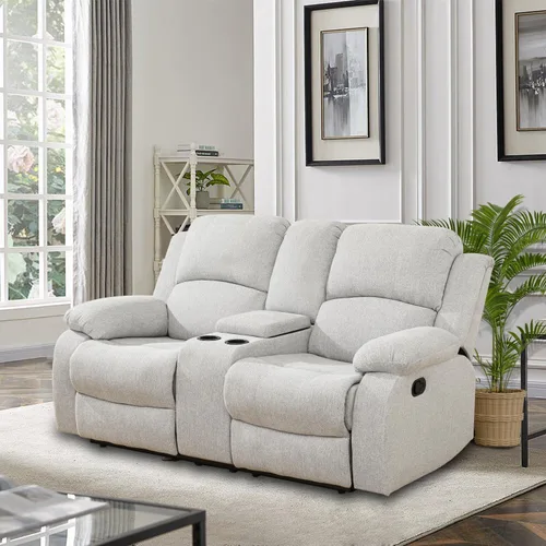 Vista 19 de Juego de muebles de sala de estar, juego de sofá reclinable de cuero, sofá reclinable y sofá biplaza, juego de sofá de cuero beige, juego de muebles