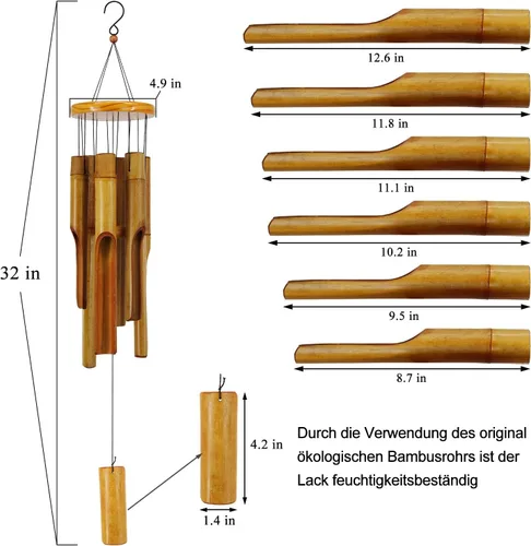 Vista 3 de Campanas de viento de bambú para exteriores, Campanas de viento de madera con melodía de tono profundo, Campana de viento Zen clásica de 30