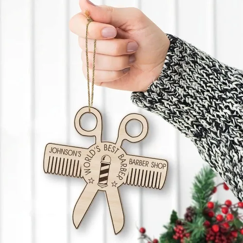 Vista 3 de Adorno de peluquero personalizado, decoración de peluquería para peluquería, el mejor adorno de peluquero del mundo, adorno de Navidad de poste