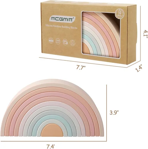 Vista 7 de MCGMITT Juguete apilable de arcoíris, apilador de arcoíris de silicona para niños pequeños, bloques de anidación Montessori, juego de juguetes a Rosa