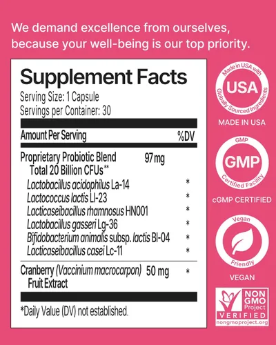 Vista 6 de Probióticos para la salud vaginal para mujeres, equilibrio de pH, levadura, suplemento de control de olores, 20 mil millones de UFC, 6 cepas